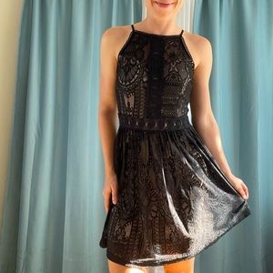 NWT Francesca’s Birdcage Black Lacey Halter Dress